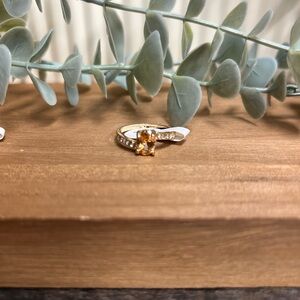 Gold Citrine & Cubic Zirconia Halo Ring